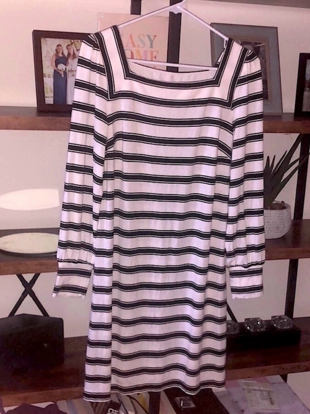 LOFT striped long sleeve shift dress with square neck